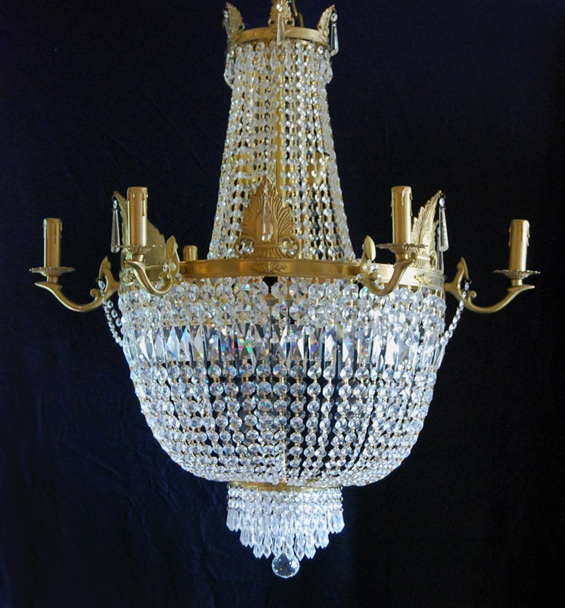 Antique French Louis Philippe crystal bag chandelier c1860 - rewired